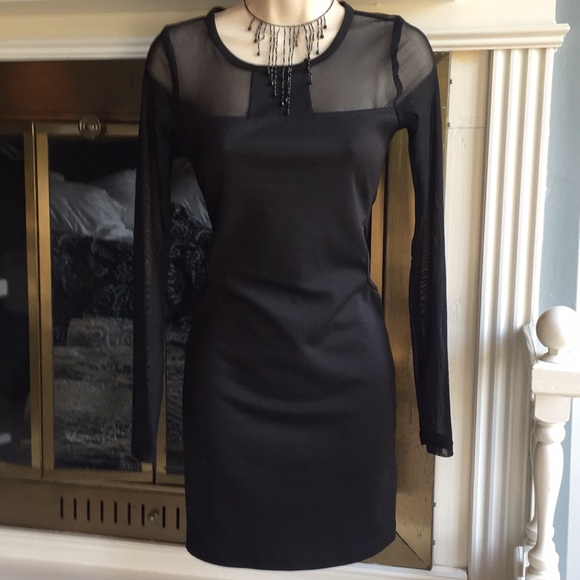 Dresses & Skirts - Bodycon black dress cut outs sheer back sz Sm EUC